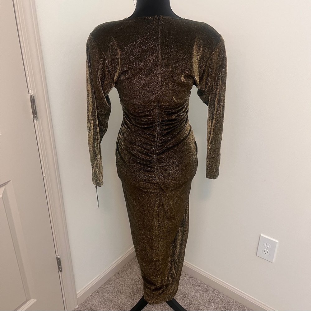 NWT Alexa B formal maxi dress V Neck Gold Shimmer Sz 6 Fitted‎ Formal - Picture 6 of 11